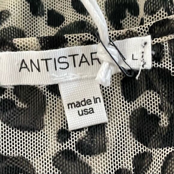 NWT Antistar Black & White Animal Cheetah Zebra Print Short Sleeve Sheer size L - Picture 5 of 11